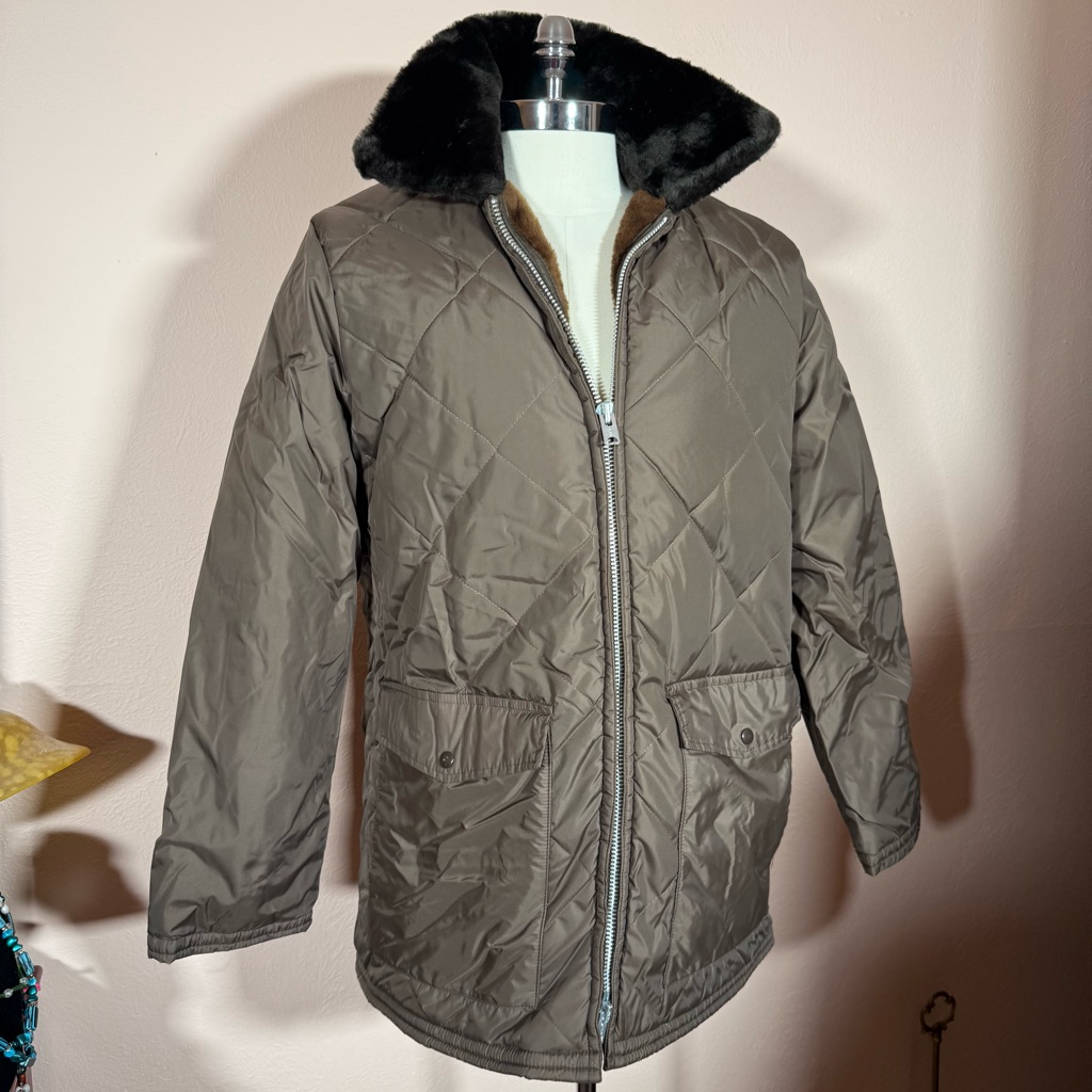 Field And Stream Vintage 1970’s Outdoorsmen’s Faux Fur Quilted Hunting Coat